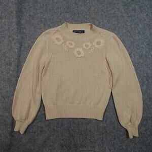 Princess Highway Sweater Womens 8 Balloon Sleeve Cream Tan Floral Embroidered